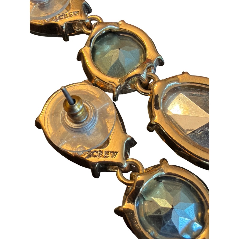 J.Crew Drop Earrings Gold Grey Green White Faceted Crystal Statement Post Back - Picture 4 of 4